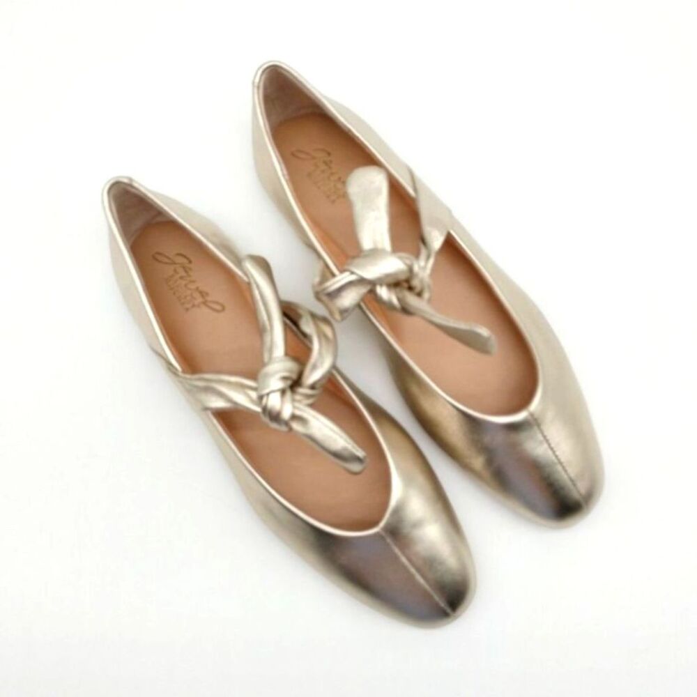 Jewel Badgley Mischka Taylore Women's Size 8 Gold Metallic Leather Ballet Flats